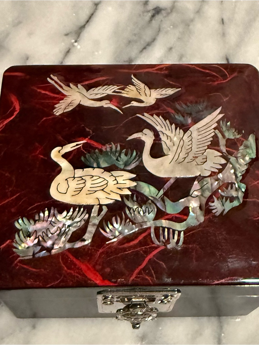 Whimsical Asian Mother-of-Pearl Inlay Black Small Jewelry Box